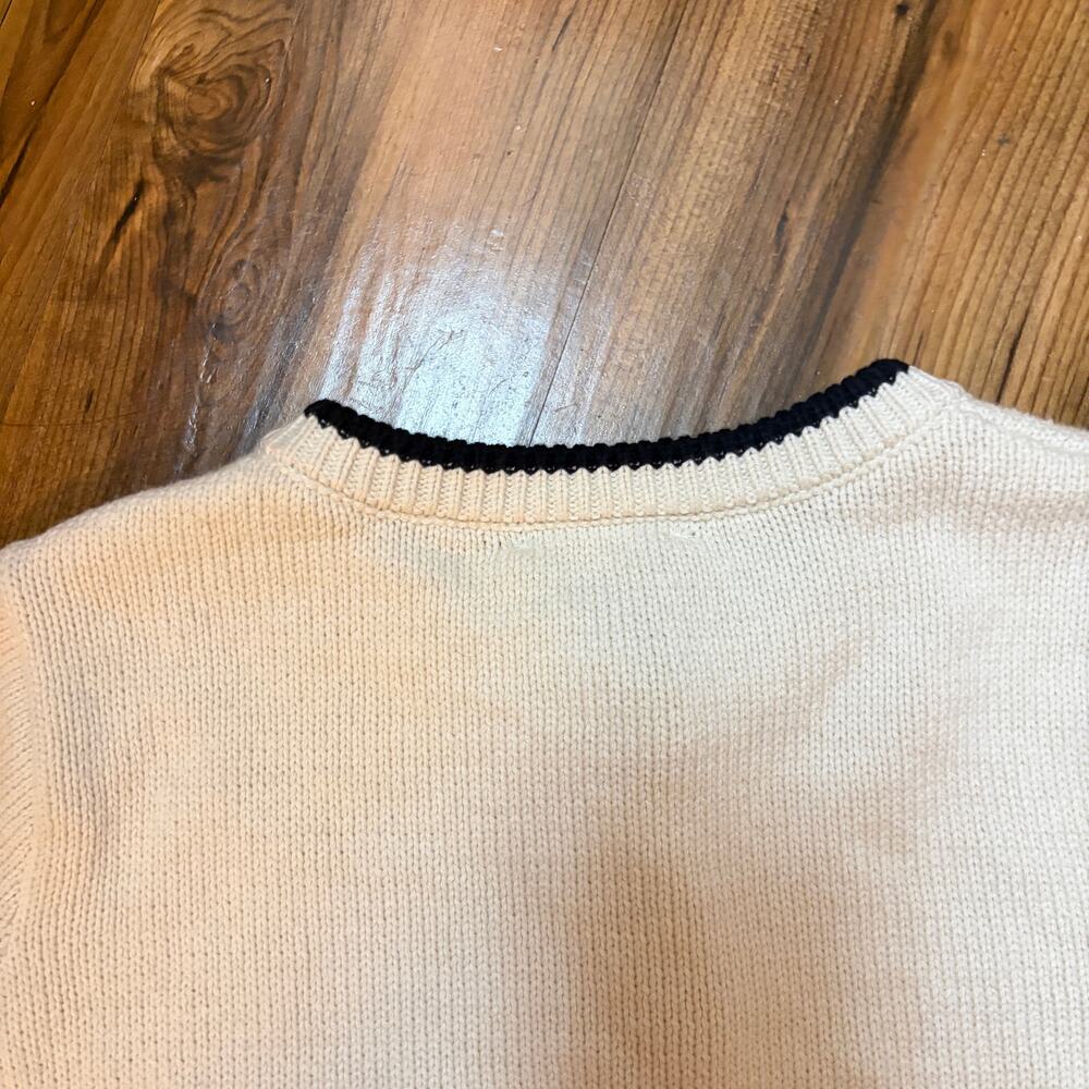 Freshman 1996 Cream & Navy Knit Short Sleeve Cardigan | Gold Button | Women’s M - Picture 8 of 10
